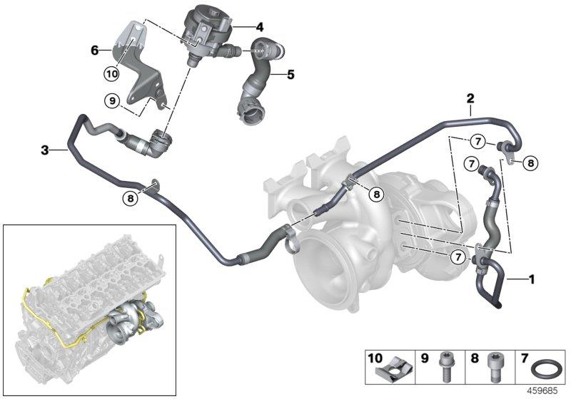 Diagram Engine cooling system exhaust turbo. for your BMW