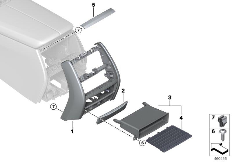 Diagram Mounting parts, center console, rear for your 2014 BMW M6   