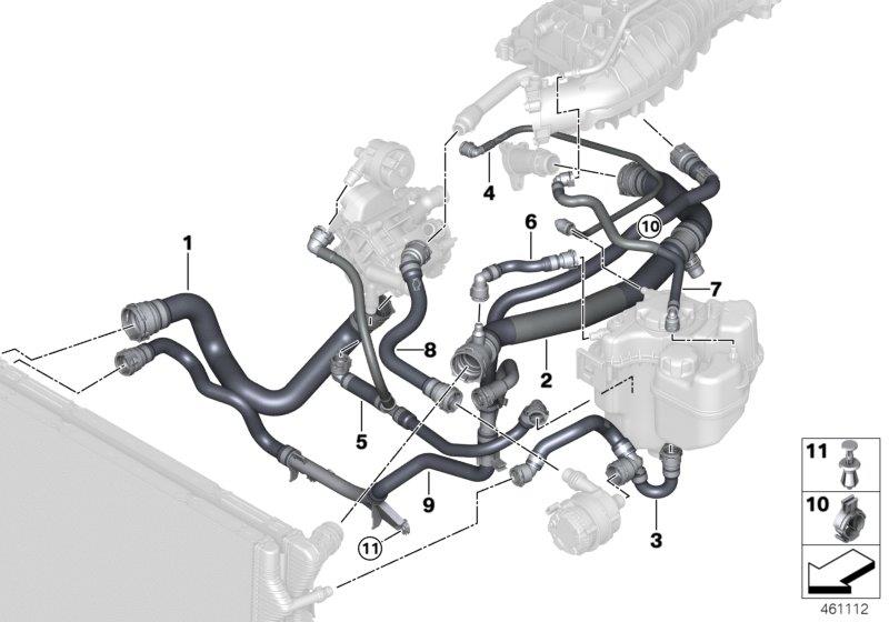 Diagram Cooling system coolant hoses for your 2017 BMW 330i Sedan  