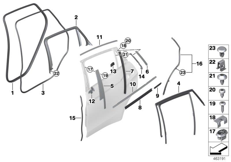 Le diagramme Caches et joints porte arrière pour votre BMW