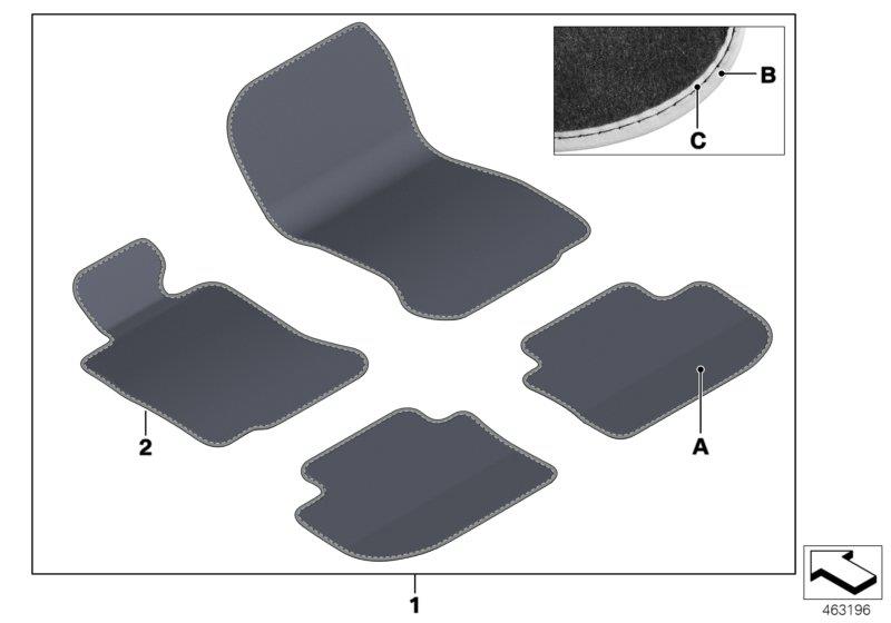 Diagram Individual floor mats, Leather border for your 2005 BMW 750i   