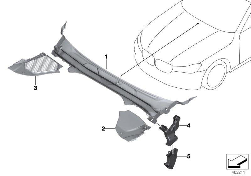 Diagram Trim, windshield cowl, outer for your BMW