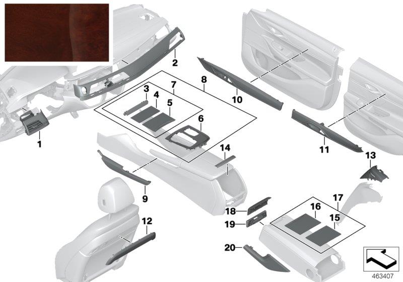 Diagram Individual wood ash grain black/red for your BMW