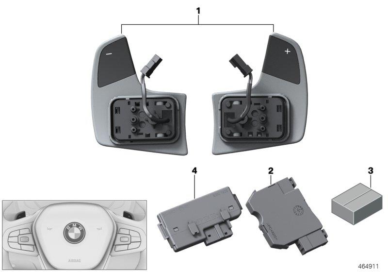 Diagram Steering wheel module and shift paddles for your 2001 BMW 540i   