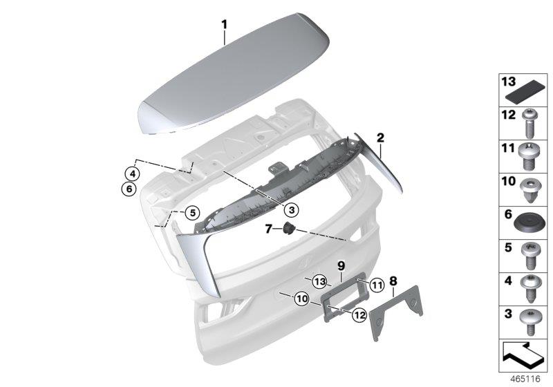 Diagram Trunk lid, mounting parts for your 2016 BMW 640iX   