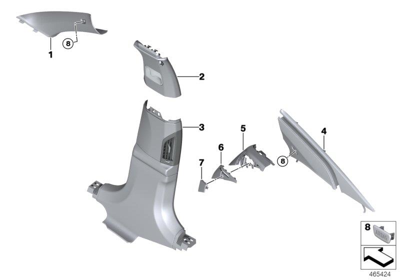 Diagram Indi. A, B, C-pillar trim covers for your BMW 530e  