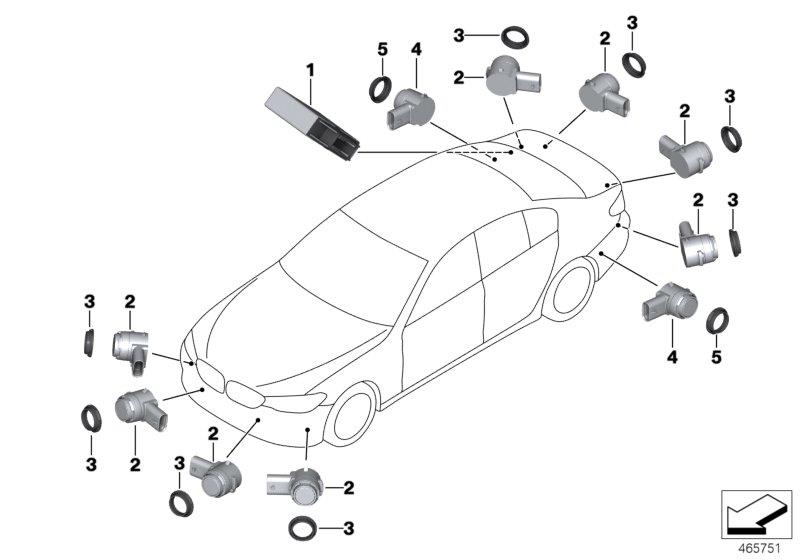 Diagram Park Distance Control (PDC) for your BMW 540i  