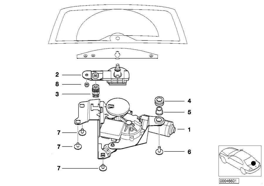 Le diagramme COMPOSANTS D"ESSUIE-GLACE DE LUNETTE AR pour votre BMW