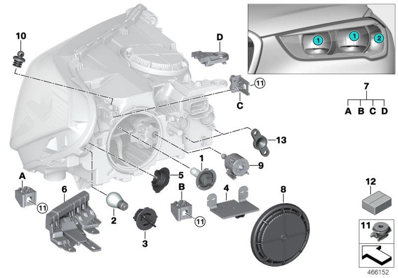 Diagram Individual parts for headlamp, halogen for your BMW