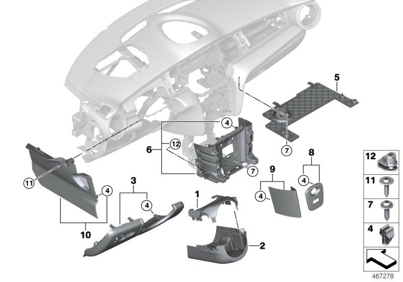 Diagram Mounting parts, I-panel, bottom for your MINI