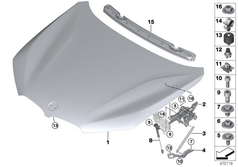 Diagram ENGINE HOOD/MOUNTING PARTS for your 2017 BMW X1   