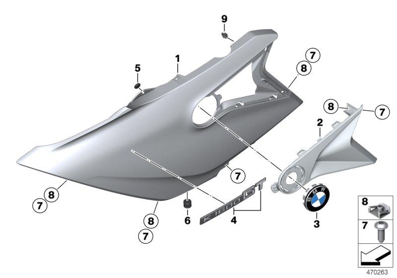 Diagram Fairing side section, front for your 2014 BMW R1200RT   