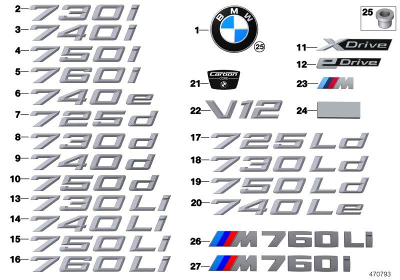 Diagram Emblems / letterings for your 2020 BMW 750iX   