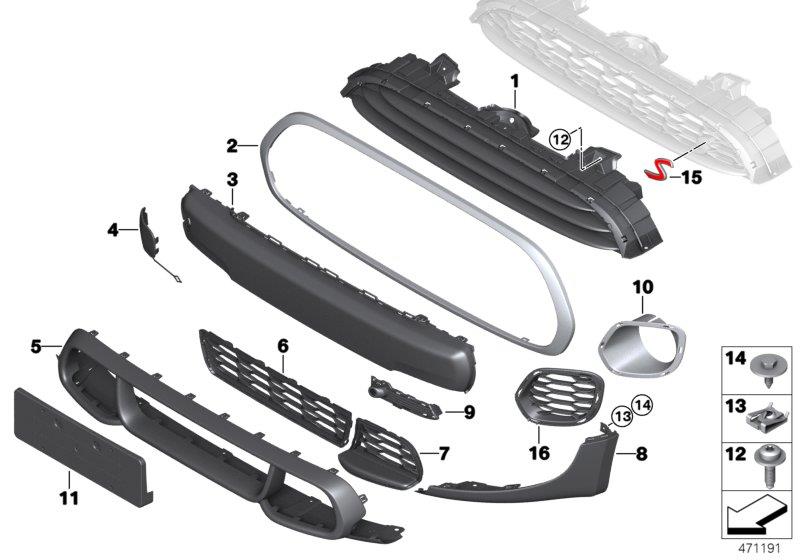 Diagram Aerokit, cover, trim elements, front for your MINI