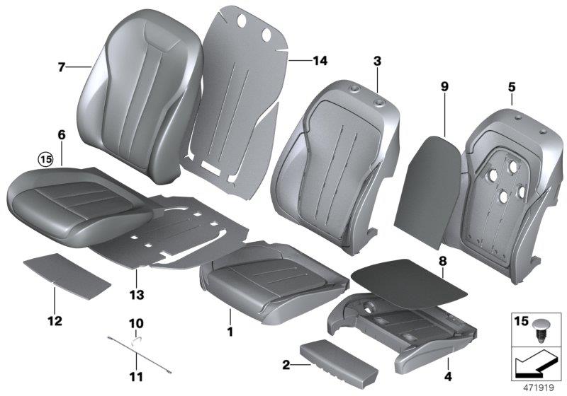 Diagram Seat, front, uphlstry, cover, Sport seat for your BMW