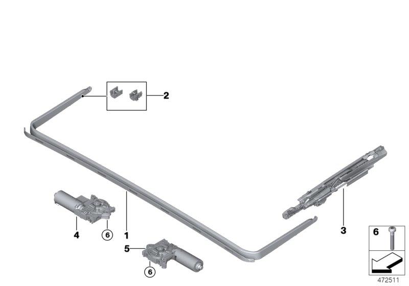 Diagram Panorama roof mounting parts for your 2020 BMW 530i Sedan  