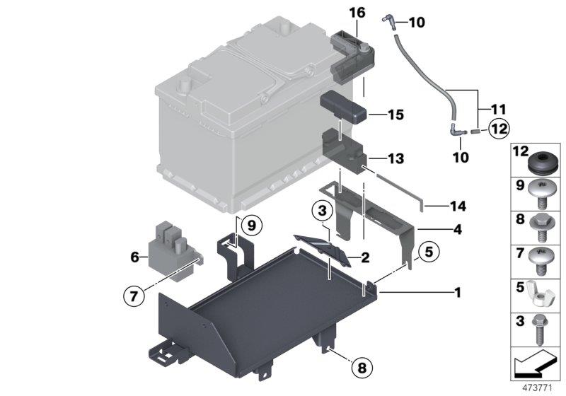 Diagram battery holder and mounting parts for your 1996 BMW
