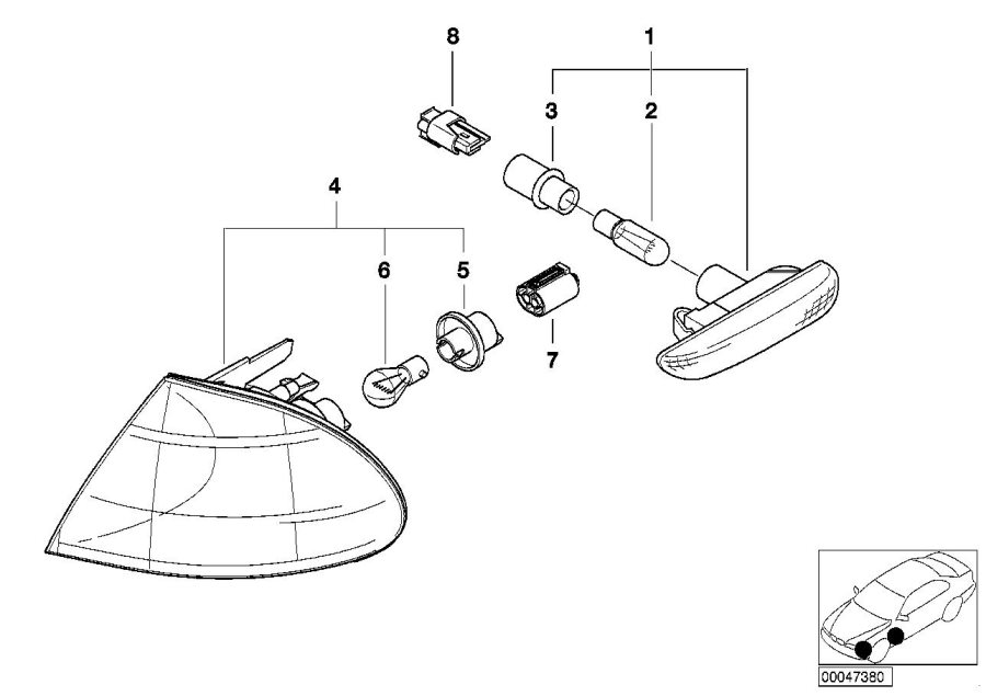 Diagram FRONT/FRONT lateral turn indicator for your 2003 BMW 330i   