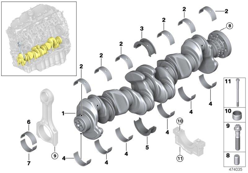 Diagram Crankshaft with bearing shells for your 2018 BMW M6   