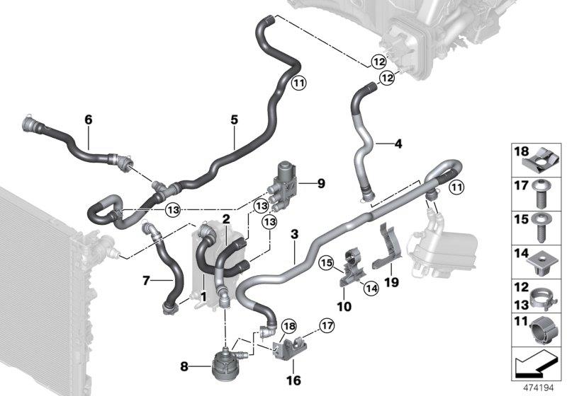 Diagram Cooling water hoses for your 2018 BMW 530e   