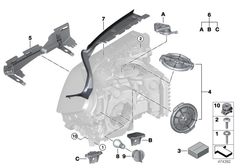 Diagram Single components for headlight for your BMW 540i  
