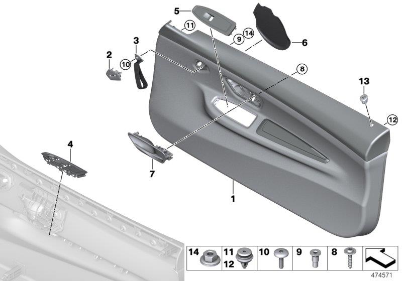 Diagram Door trim panel, front for your BMW 650iX  