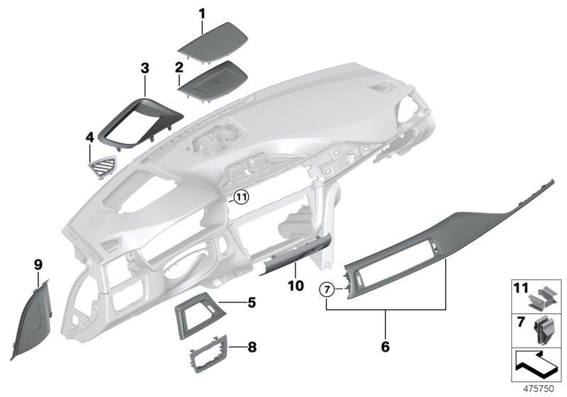 Diagram Mounting parts, I-panel, top for your 2019 BMW 330iX   