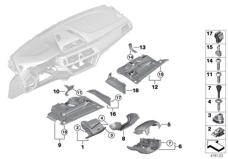 Diagram Mounting parts, I-panel, bottom for your 2012 BMW M6   