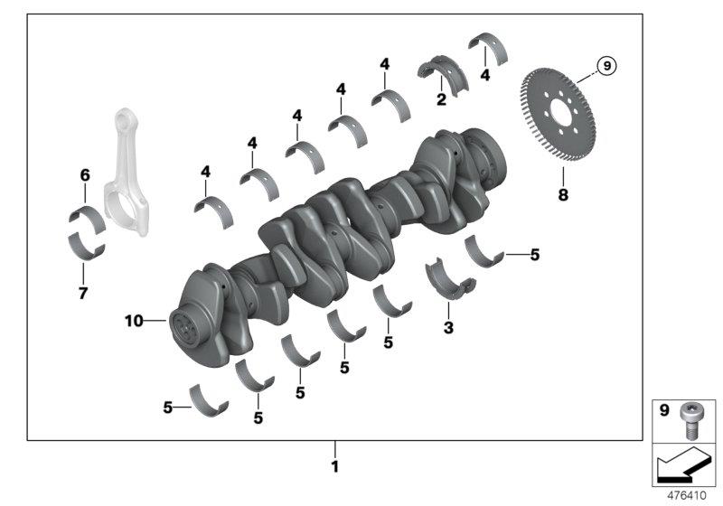 Diagram Crankshaft with bearing shells for your 1999 BMW M3   