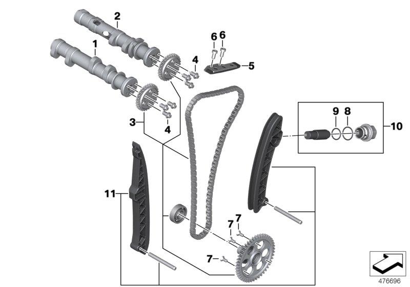 Diagram Camshaft, camshaft gear, timing chain for your BMW