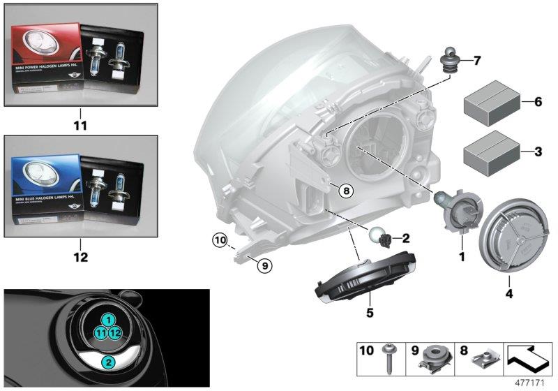 Diagram Individual parts for headlamp, halogen for your MINI