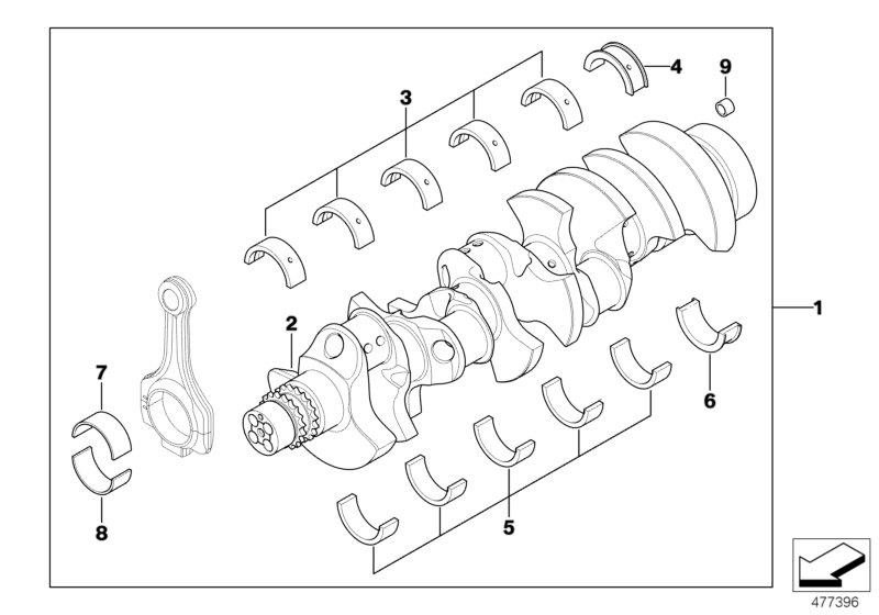 Diagram Crankshaft with bearing shells for your BMW