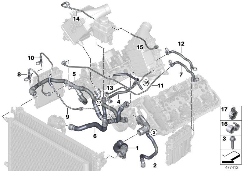 Diagram Cooling system coolant hoses for your 2017 BMW i3   
