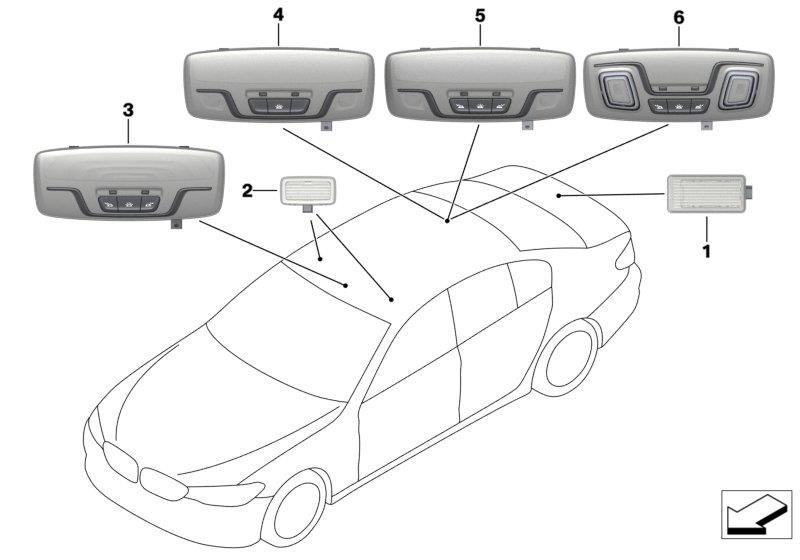 Diagram Interior lights roof/ trunk for your 2021 BMW 530e   