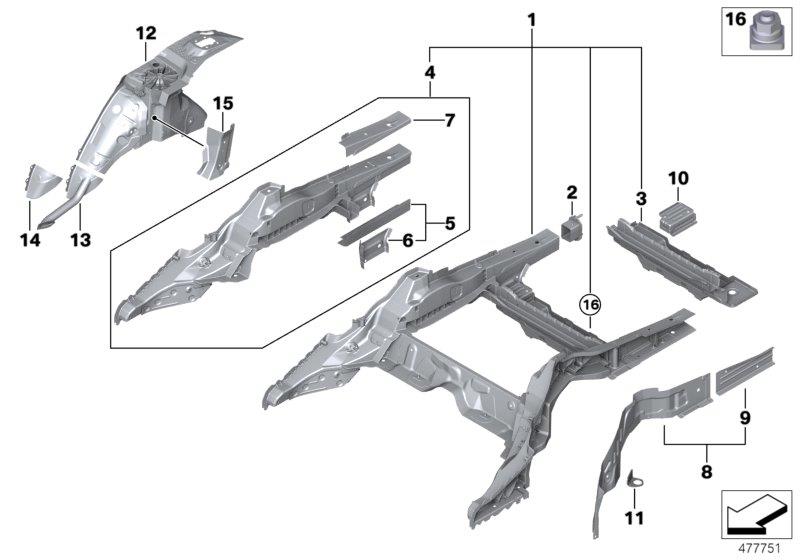 Diagram REAR WHEELHOUSE/FLOOR PARTS for your BMW 230iX  