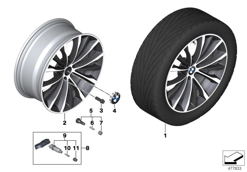 Le diagramme BMW AL roue à rayon en W 663 - 19" pour votre 2018 BMW 530e   