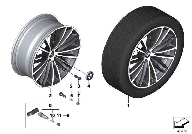 Diagram BMW LA wheel V-spoke 635 - 19" for your 2022 BMW 530e   
