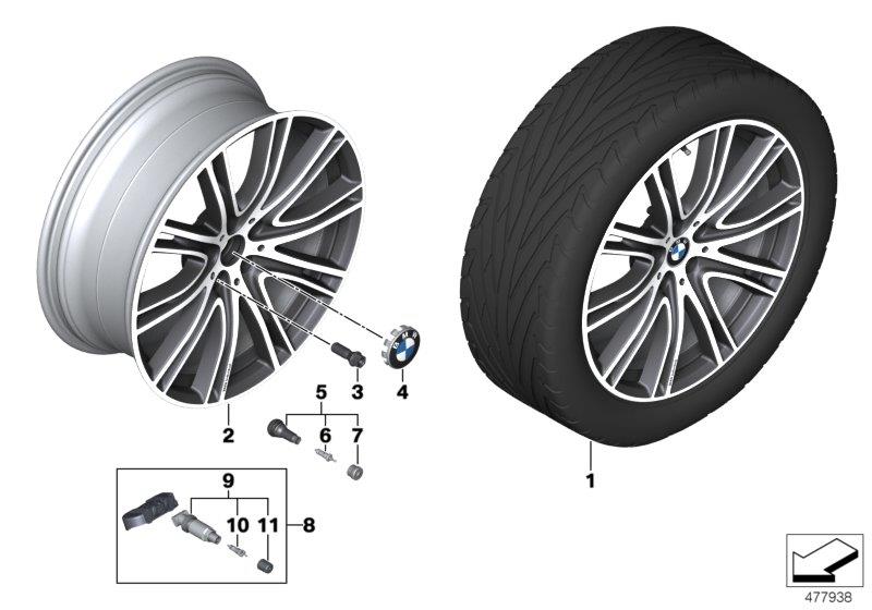 Le diagramme BMW AL roue à rayons en V 759i - 20" pour votre BMW