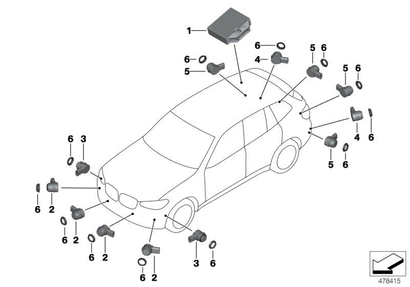 Diagram Ultrasonic sensor (PDC/PMA) for your 2010 BMW 740i   