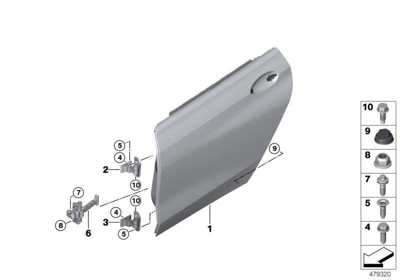 Le diagramme Porte arrière - charnière/arrêt de porte pour votre BMW