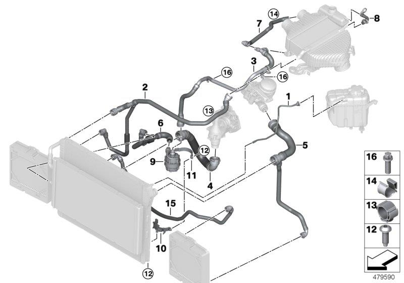 Diagram Cooling system coolant hoses for your 1988 BMW M6   