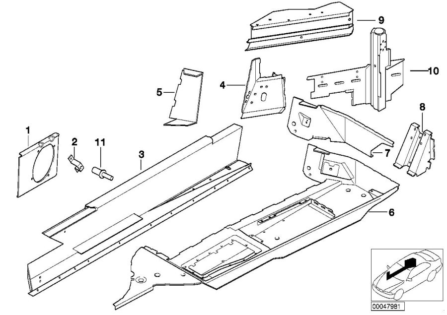 Diagram Single components for body-side frame for your BMW