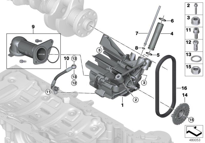 Diagram Lubrication system/Oil pump with drive for your BMW