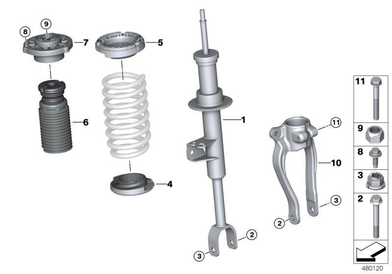 Diagram MOUNTING PARTS F FRONT SPRING STRUT ASSY for your BMW 530e  