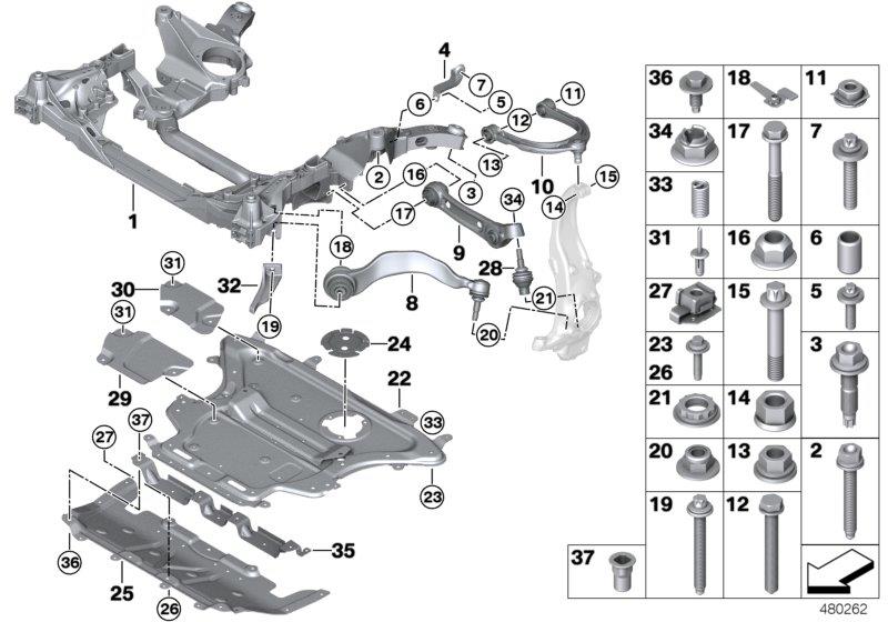 Diagram Frnt axle support,wishbone/tension strut for your BMW X2  