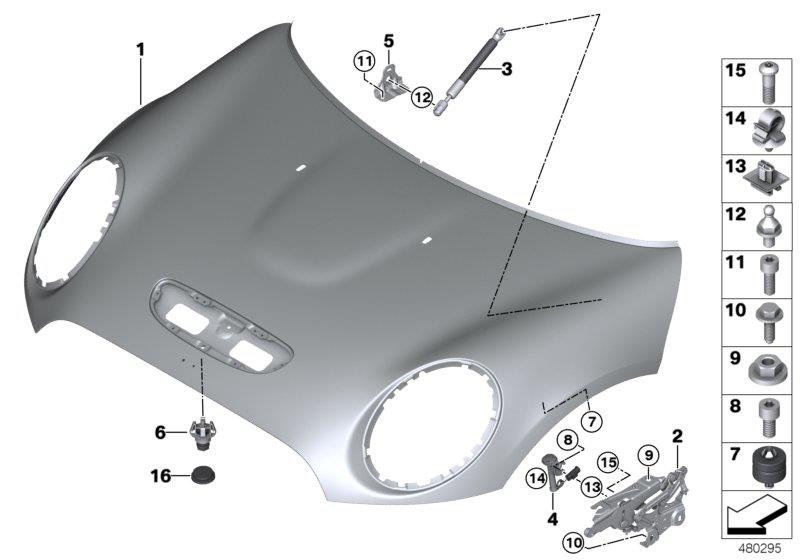 Diagram Hood / mounted parts for your 2019 MINI Hardtop 3 Door Base 