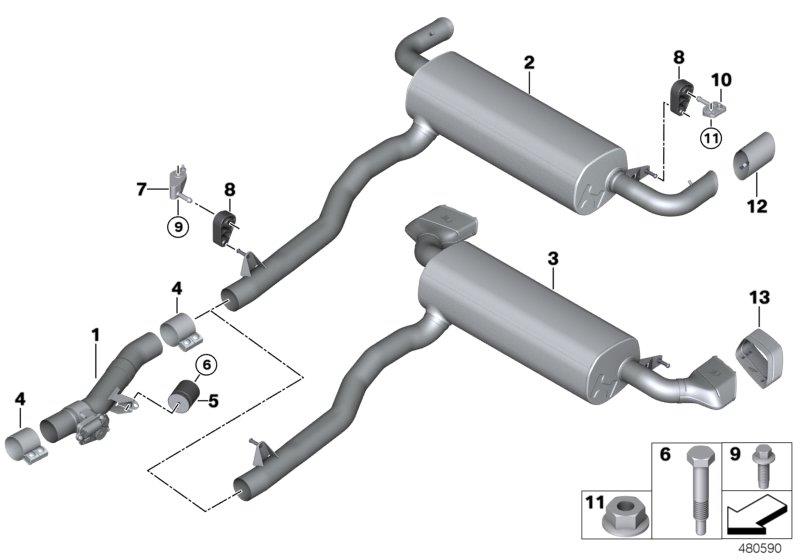 Diagram Exhaust system, rear for your 1994 BMW 540i   