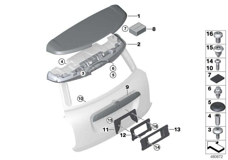 Diagram Trunk lid, mounting parts for your MINI