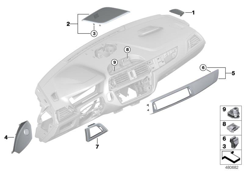 Diagram Mounting parts, I-panel, top for your 2021 BMW M440iX   