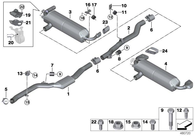 Diagram Exhaust system, rear for your 2021 BMW 530i   